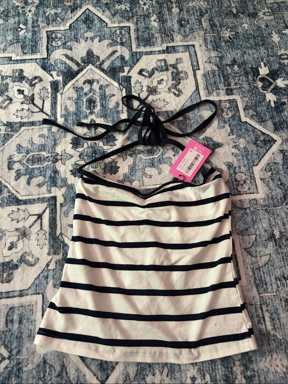 Edikted Striped Halter Tank Top - White & Black